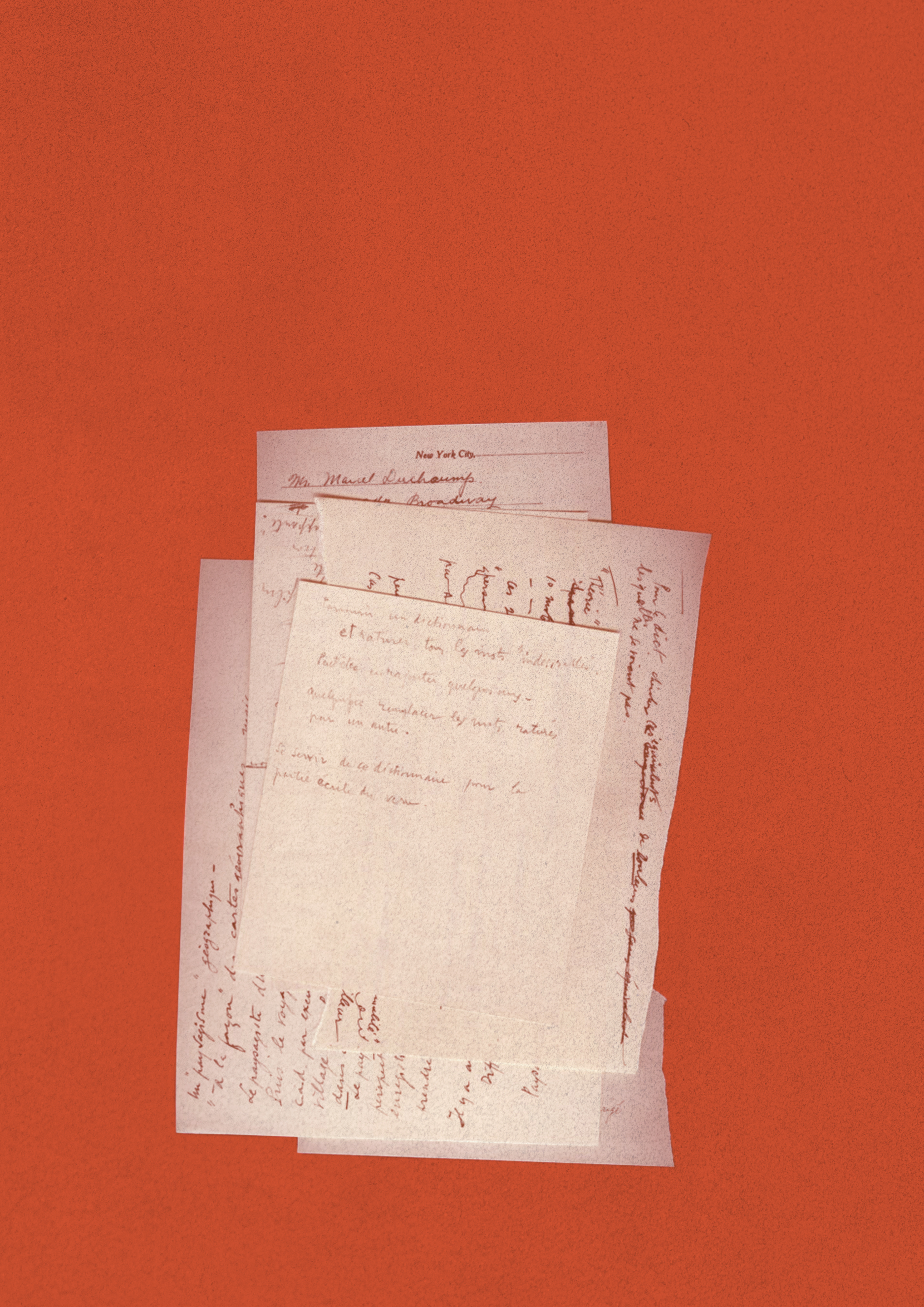 Composition éditoriale orange autour de lettres manuscrites